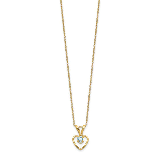 14k Madi K 3mm Aquamarine Heart Birthstone 15 inch Necklace