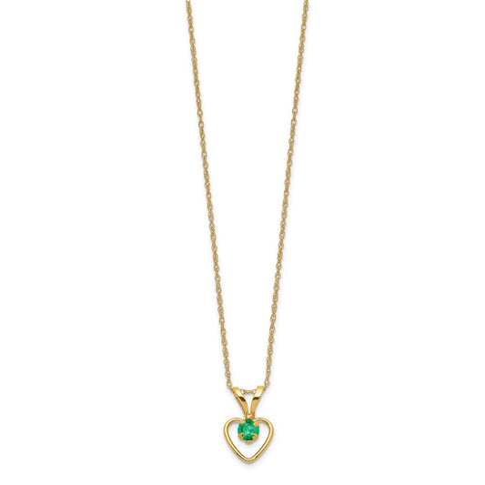 14k Madi K 3mm Emerald Heart Birthstone 15 inch Necklace