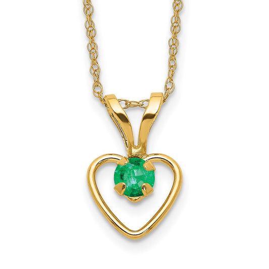 14k Madi K 3mm Emerald Heart Birthstone 15 inch Necklace