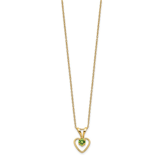 14k Madi K 3mm Peridot Heart Birthstone 15 inch Necklace