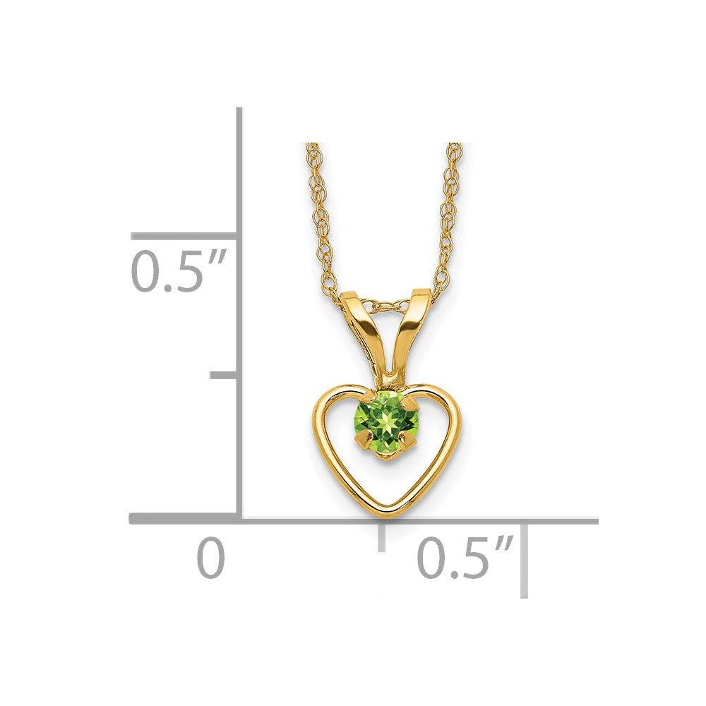 14k Madi K 3mm Peridot Heart Birthstone 15 inch Necklace