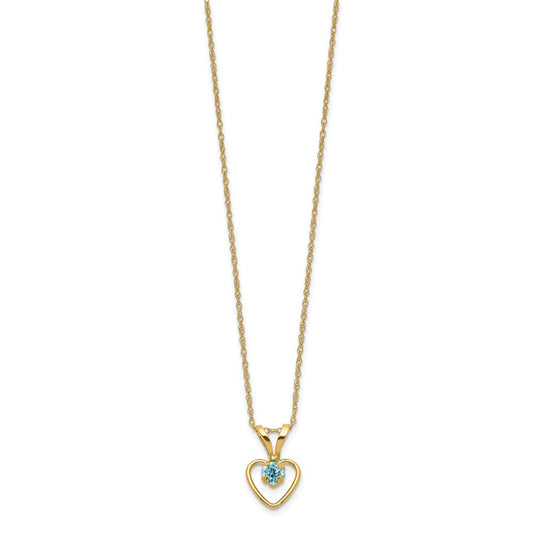 14k Madi K 3mm Blue Zircon Heart Birthstone 15 inch Necklace
