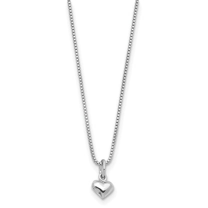 Sterling Silver Polished Puffed Heart 14 inch Necklace with Pink Gift Pouch