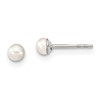 Sterling Silver Rhodium-plated 3-4mm White Button Freshwater Cultured Pearl Stud Earrings with Pink Gift Pouch