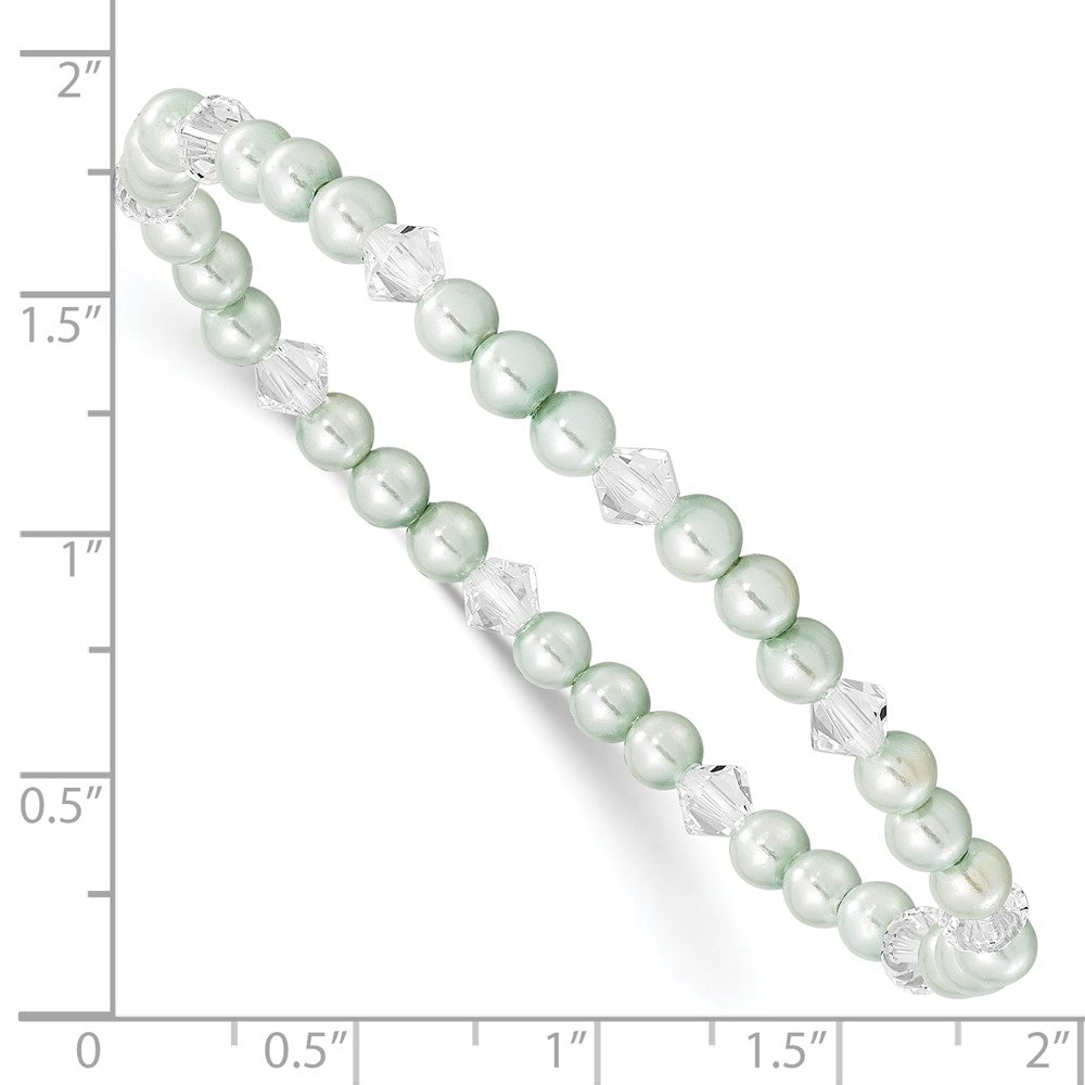 4mm Green Shell Pearl & Crystal Stretch Bracelet w/Pink Gift Pouch