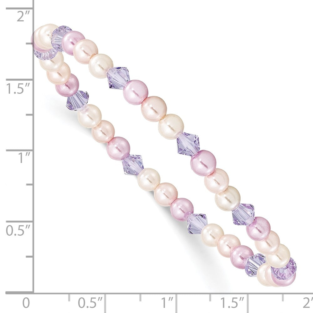 4mm Pink & Purple Shell Pearl & Crystal Stretch Bracelet w/Pink Pouch