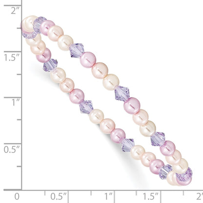 4mm Pink & Purple Shell Pearl & Crystal Stretch Bracelet w/Pink Pouch