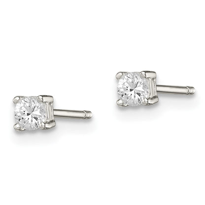 Sterling Silver 3mm Round Basket Set CZ Studs w/ Pink Gift Pouch