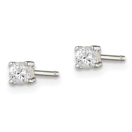 Sterling Silver 3mm Round Basket Set CZ Studs w/ Pink Gift Pouch