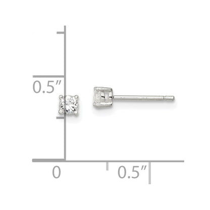Sterling Silver 3mm Round Basket Set CZ Studs w/ Pink Gift Pouch