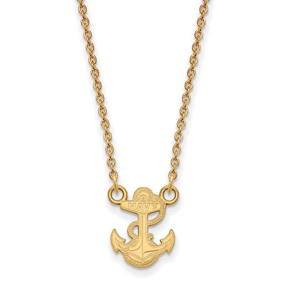 Sterling Silver Gold-plated LogoArt US Naval Academy Anchor Small Pendant 18 inch Necklace