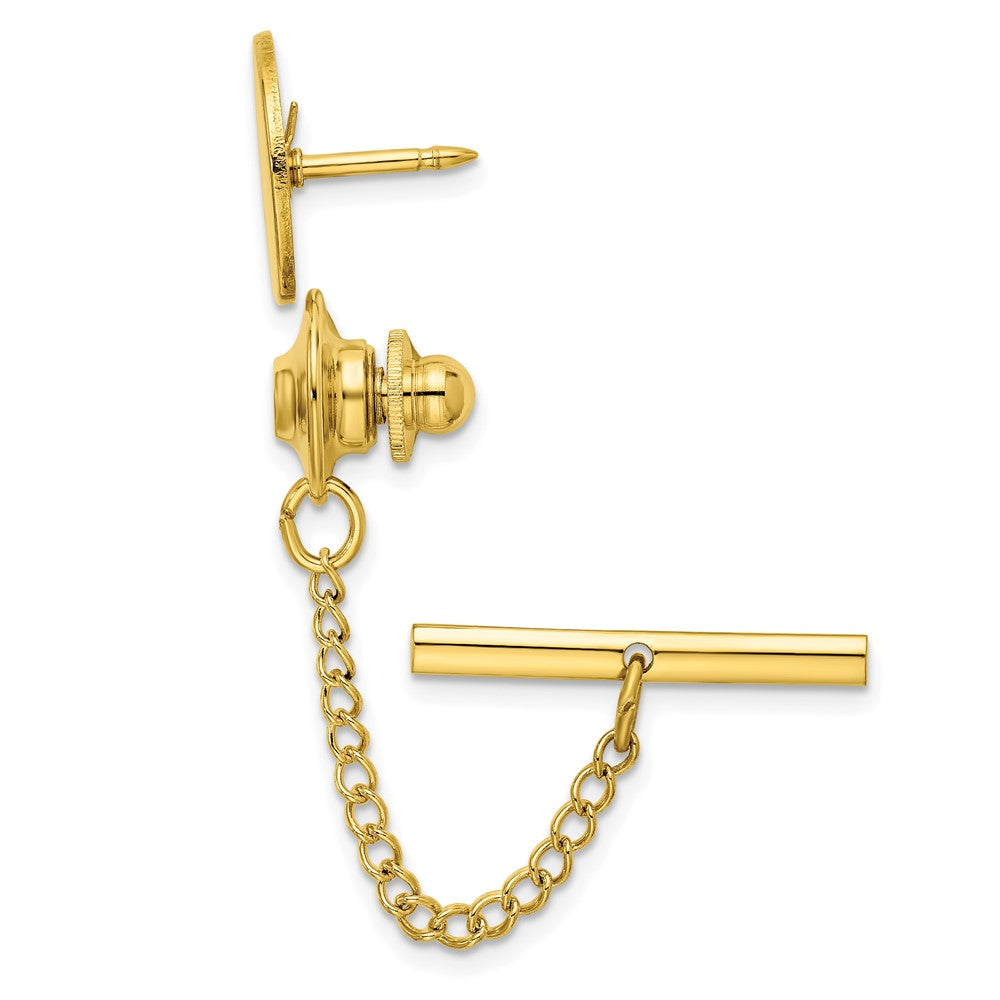 Kelly Waters Gold-plated Polished Round Engravable Tie Tac with Safety Chain