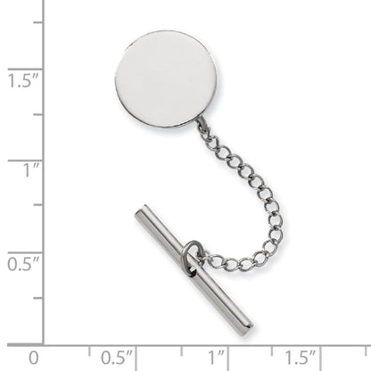 Kelly Waters Rhodium-plated Polished Round Engravable Tie Tac with Safety Chain