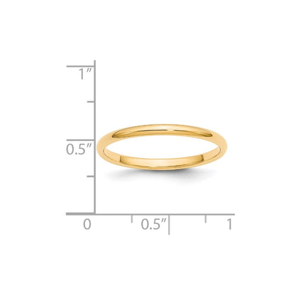 14k Yellow Gold 2mm Half-Round Wedding Band Size 6
