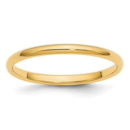 14k Yellow Gold 2mm Half Round Wedding Band Size 8.5