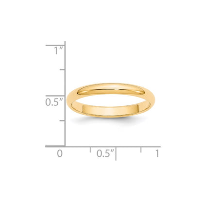 14k Yellow Gold 3mm Half-Round Wedding Band Size 9.5