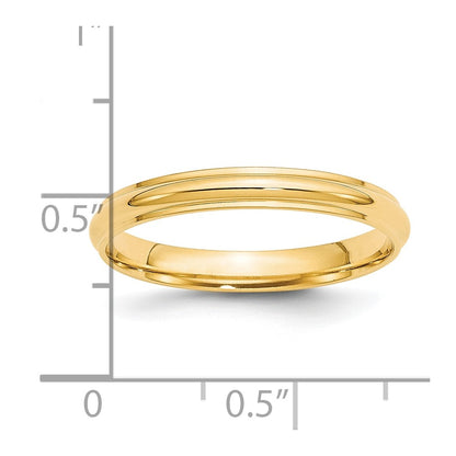 14k Yellow Gold 3mm Half Round with Edge Wedding Band Size 13.5