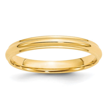14k Yellow Gold 3mm Half Round with Edge Wedding Band Size 7.5