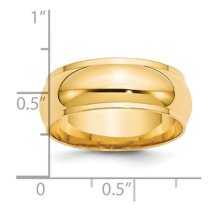 14k Yellow Gold 8mm Half Round with Edge Wedding Band Size 11