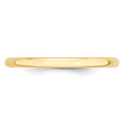 14k Yellow Gold 2mm Lightweight Half Round Wedding Band Size 10