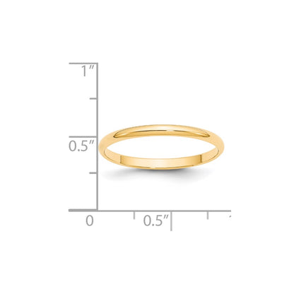 14k Yellow Gold 2mm Lightweight Half Round Wedding Band Size 10