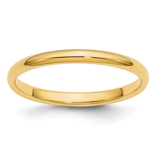 14k Yellow Gold 2mm Lightweight Half Round Wedding Band Size 9