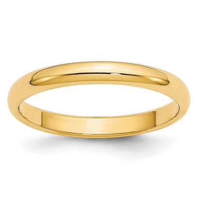 14k Yellow Gold 2.5mm Lightweight Half Round Wedding Band Size 6.5