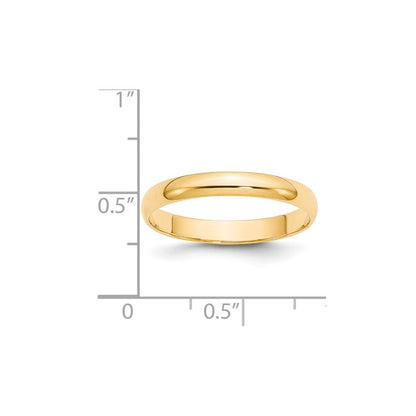 14k Yellow Gold 3mm Lightweight Half Round Wedding Band Size 7.5