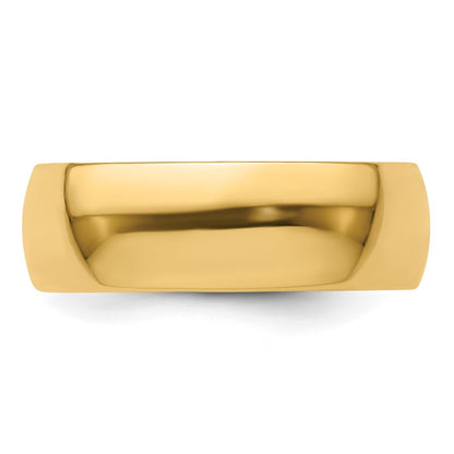 14k Yellow Gold 7mm Lightweight Half Round Wedding Band Size 12.5