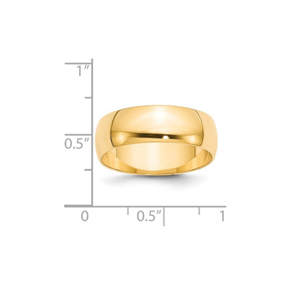 14k Yellow Gold 7mm Lightweight Half Round Wedding Band Size 8