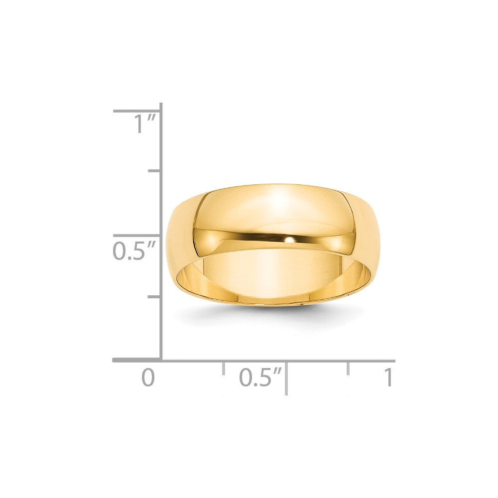 14k Yellow Gold 7mm Lightweight Half Round Wedding Band Size 12