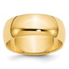 14k Yellow Gold 7mm Lightweight Half Round Wedding Band Size 12