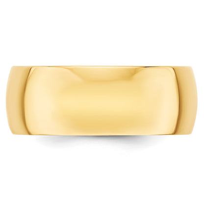 14k Yellow Gold 8mm Lightweight Half Round Wedding Band Size 14