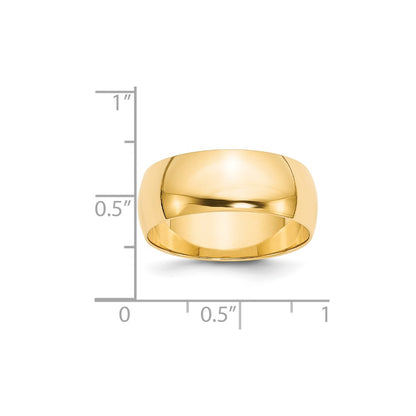 14k Yellow Gold 8mm Lightweight Half Round Wedding Band Size 13