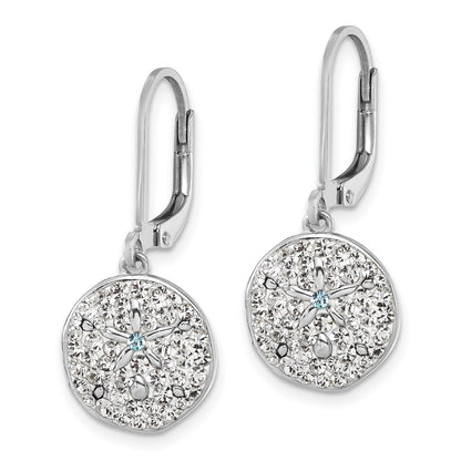 Sterling Silver Rhodium-Plated Polished White Crystal Sand Dollar Dangle Earrings