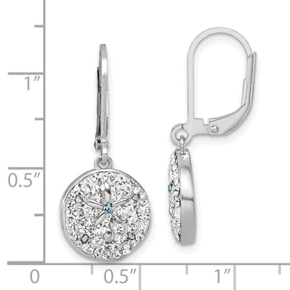 Sterling Silver Rhodium-Plated Polished White Crystal Sand Dollar Dangle Earrings