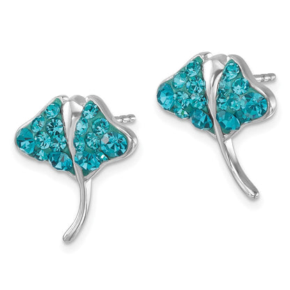 Sterling Silver Rhodium-plated Polished Blue Crystal Sting Ray Post Earring