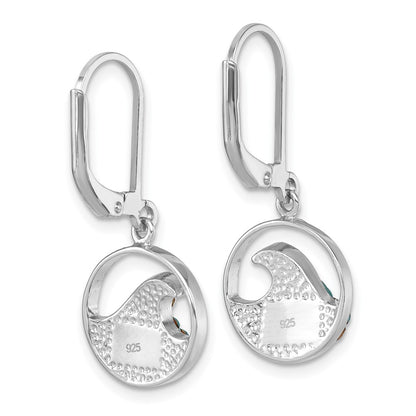 Sterling Silver Rhodium-Plated Polished Crystal Whitecap Wave Dangle Leverback Earrings