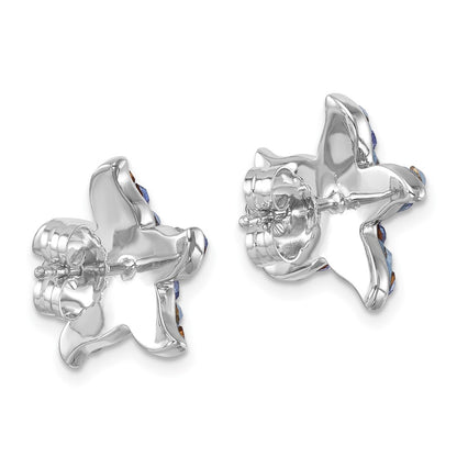 Sterling Silver Rhodium-plated Polished Blue Crystal Starfish Post Earrings