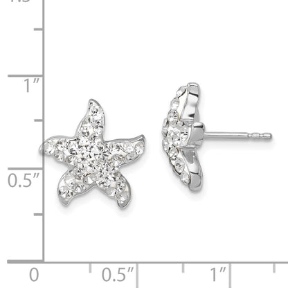Sterling Silver Rhodium-plated Polished White Crystal Starfish Post Earrings