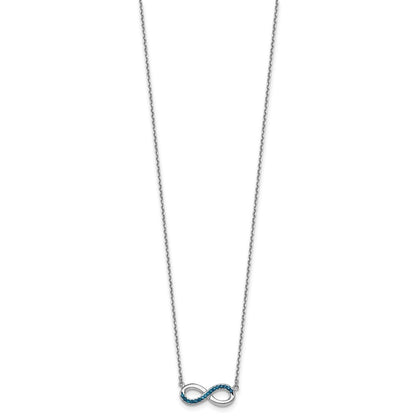Sterling Silver Rhodium-Plated Polished Blue Crystal Eternity 16.5 inch with a 2 inch extention Necklace