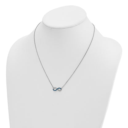 Sterling Silver Rhodium-Plated Polished Blue Crystal Eternity 16.5 inch with a 2 inch extention Necklace