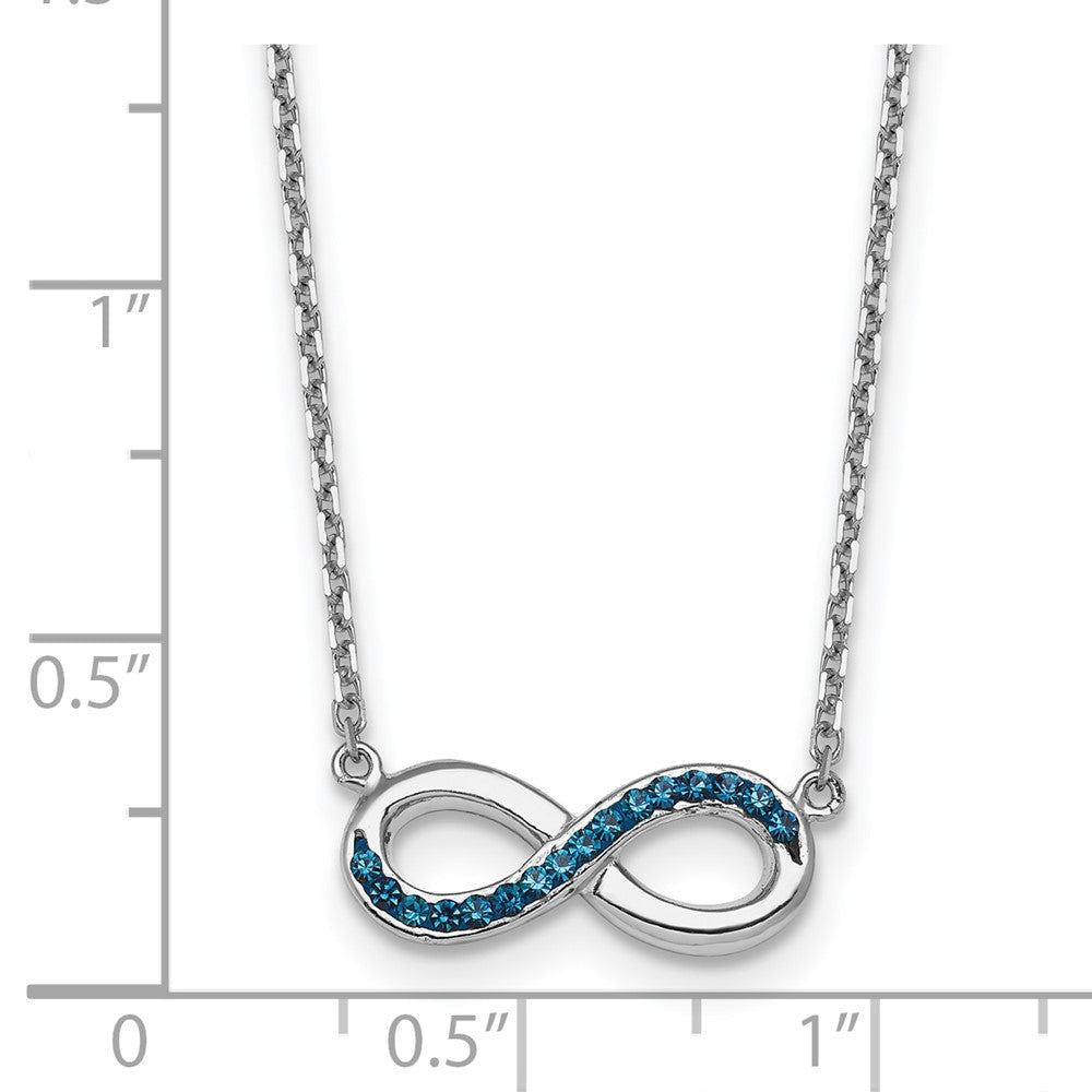 Sterling Silver Rhodium-Plated Polished Blue Crystal Eternity 16.5 inch with a 2 inch extention Necklace
