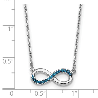 Sterling Silver Rhodium-Plated Polished Blue Crystal Eternity 16.5 inch with a 2 inch extention Necklace