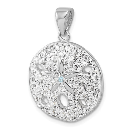 Sterling Silver Rhodium-Plated Polished White Crystal Sand Dollar Pendant