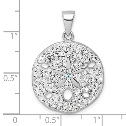 Sterling Silver Rhodium-Plated Polished White Crystal Sand Dollar Pendant