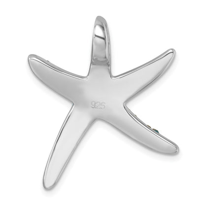 Sterling Silver Rhodium-plated Polished Blue Crystal Star Fish Chain Slide