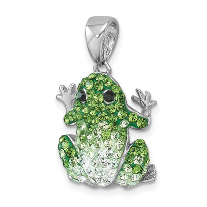 Sterling Silver Rhodium-plated Polished Green and White Crystal Frog Pendant