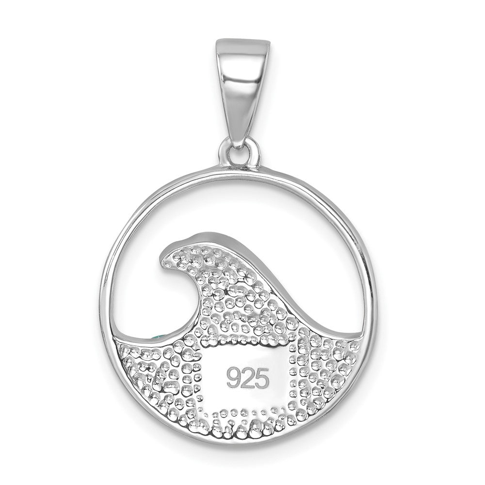 Sterling Silver Rhodium-Plated Polished Crystal Wave Whitecap Pendant