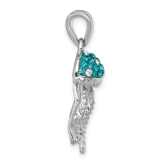 Sterling Silver Rhodium-plated Polished Crystal Jellyfish Pendant